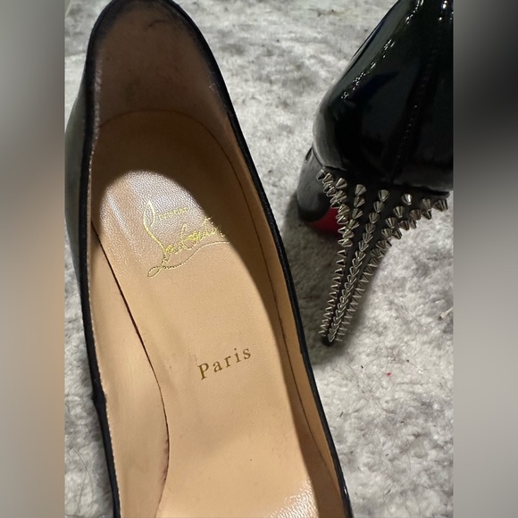 Christian Louboutin Peep Toe Pumps with Spike Accents - Picture 4 of 11